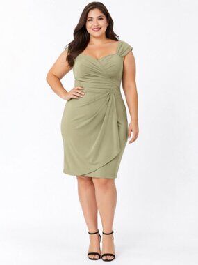 After Six Sage Green Midi Dress Off Shoulder Ruched Formal Size 22